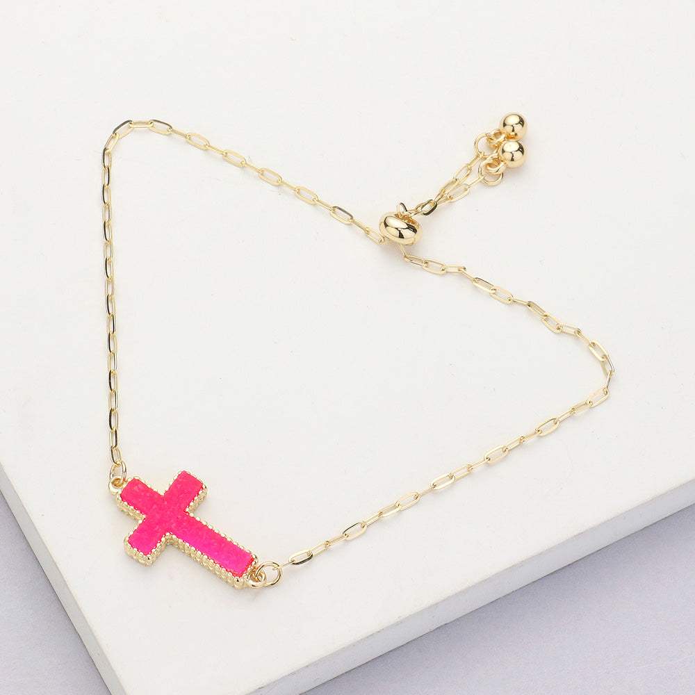 Cross Druzy Adjustable Pull Tie Bracelet - Madeline Love - Flyclothing LLC