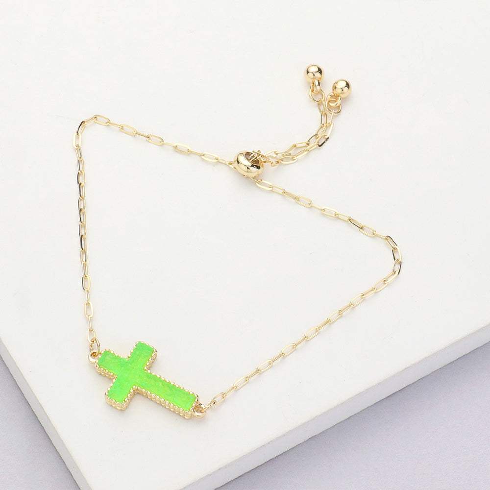 Cross Druzy Adjustable Pull Tie Bracelet - Madeline Love - Flyclothing LLC