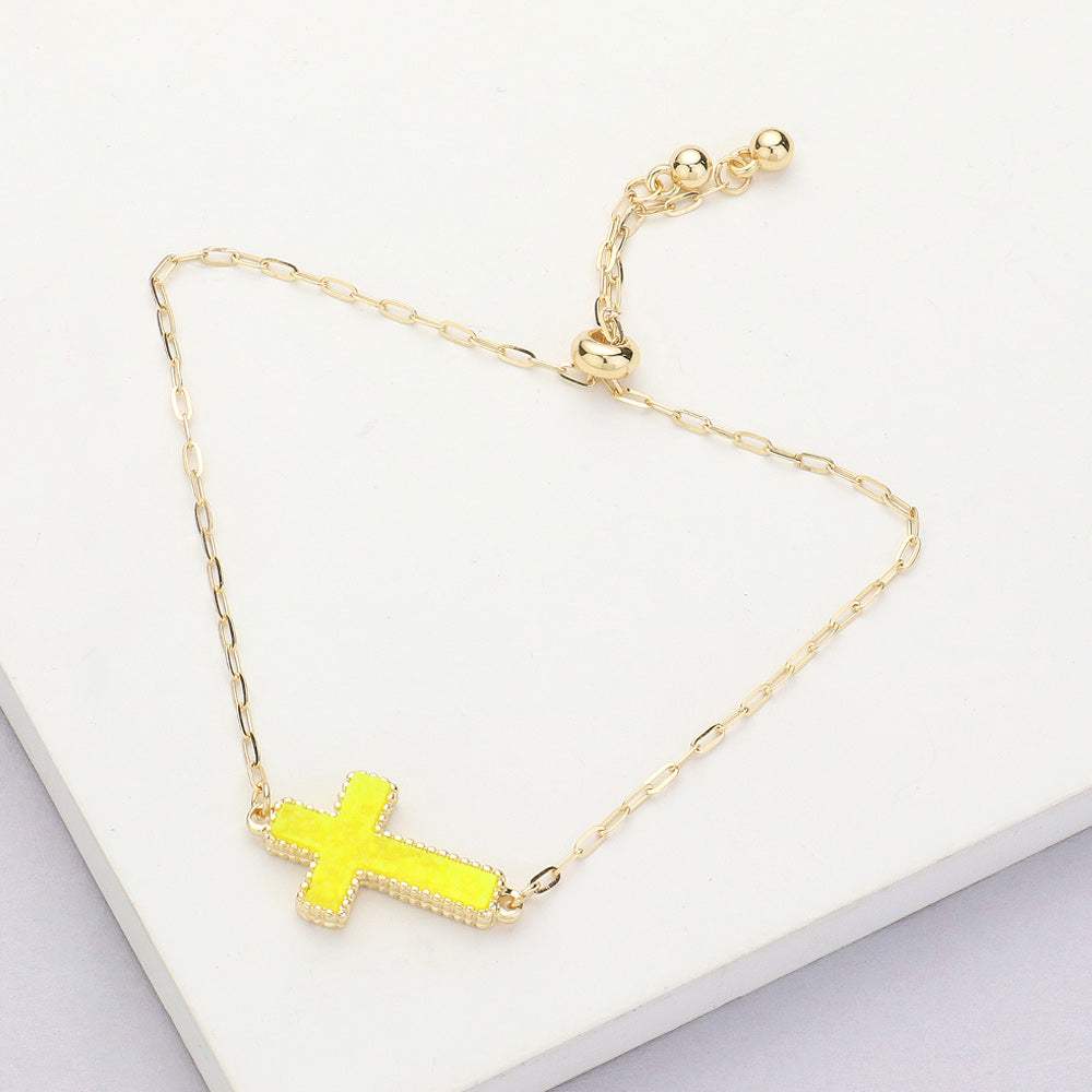 Cross Druzy Adjustable Pull Tie Bracelet - Madeline Love - Flyclothing LLC
