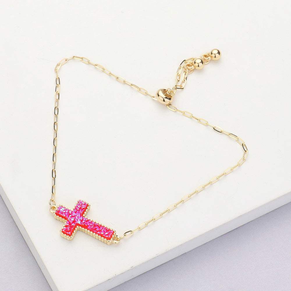 Cross Druzy Adjustable Pull Tie Bracelet - Madeline Love - Flyclothing LLC