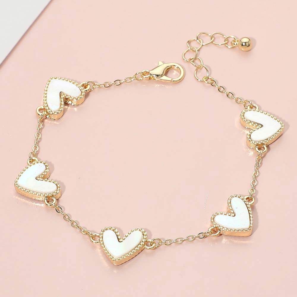 Mother of Pearl Heart Charm Station Bracelet - Madeline Love - Flyclothing LLC
