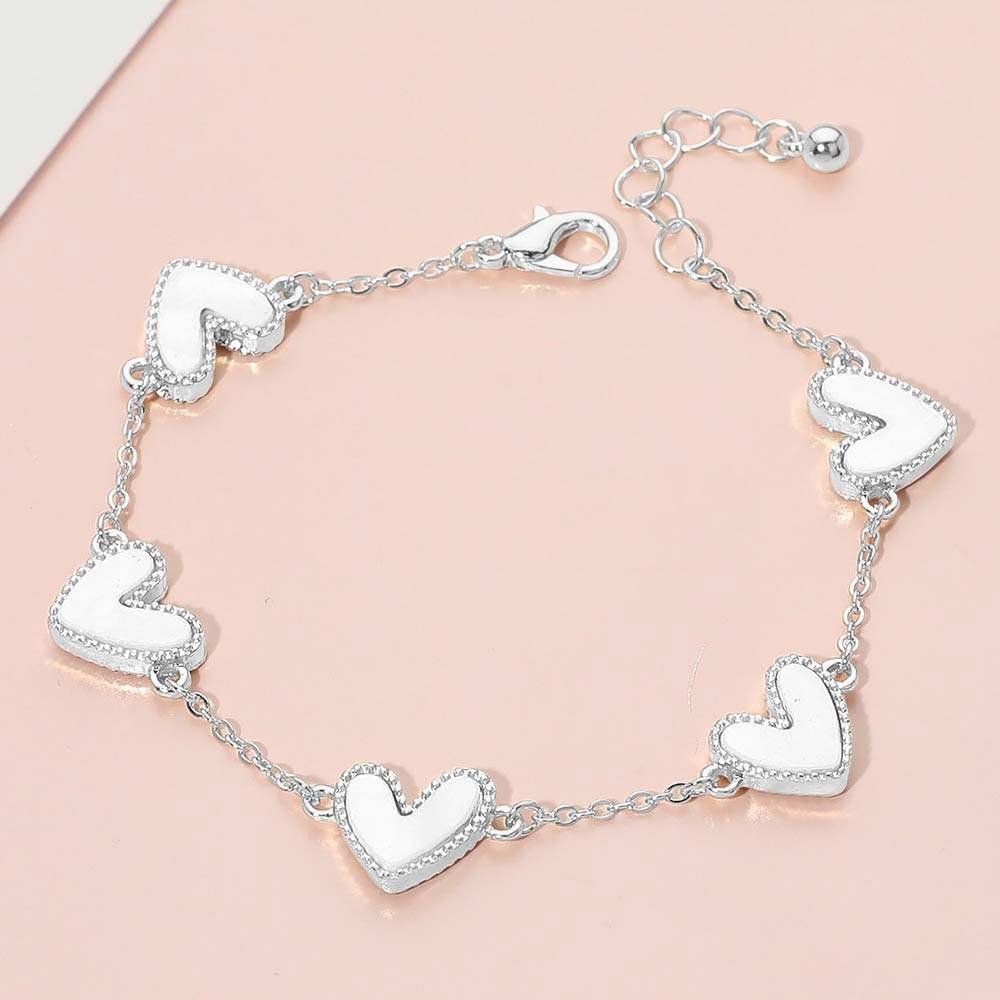 Mother of Pearl Heart Charm Station Bracelet - Madeline Love - Flyclothing LLC