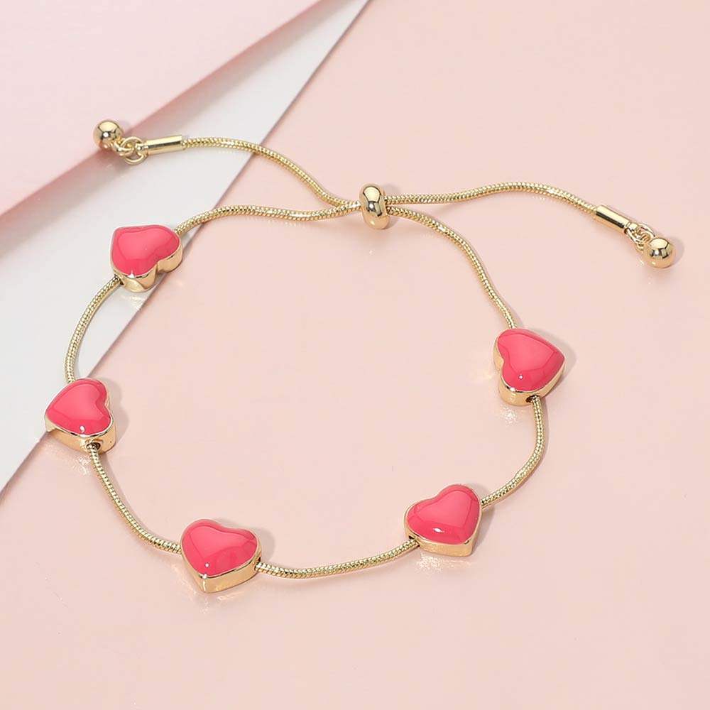 Enamel Heart Station Adjustable Cinch Pull Tie Bracelet - Madeline Love - Flyclothing LLC
