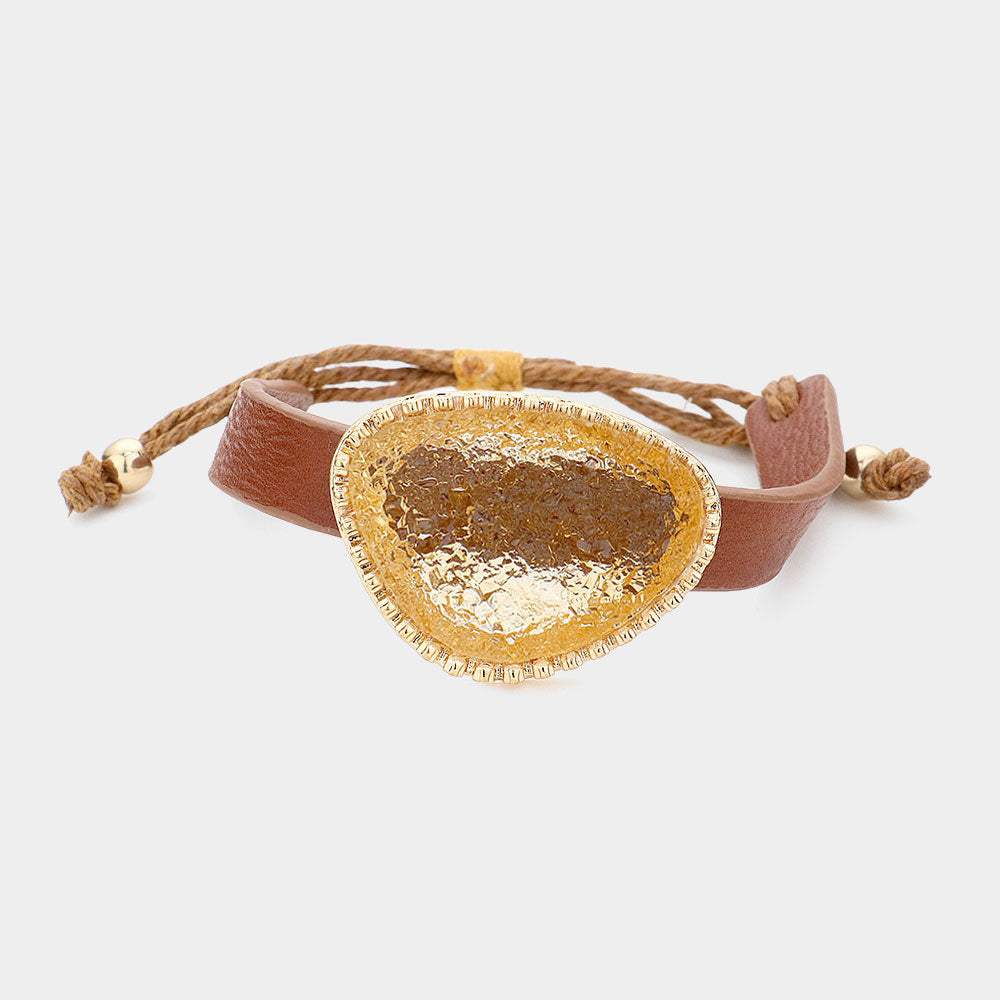 Druzy Accented Faux Leather Adjustable Cinch Pull Tie Bracelet - Madeline Love - Flyclothing LLC
