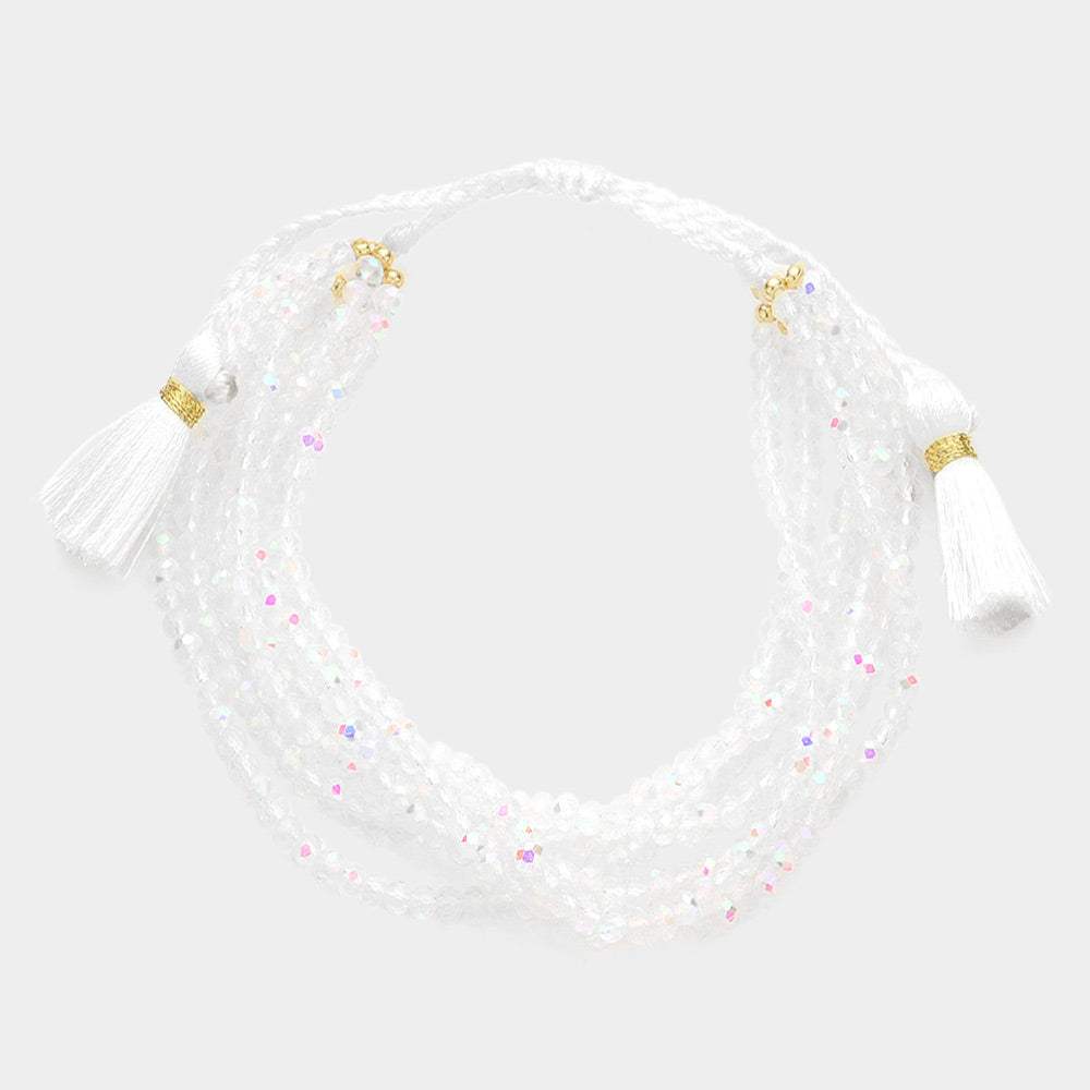 Multi Layered Faceted Beaded Tassel Cinch Pull Tie Bracelet - Madeline Love - Flyclothing LLC