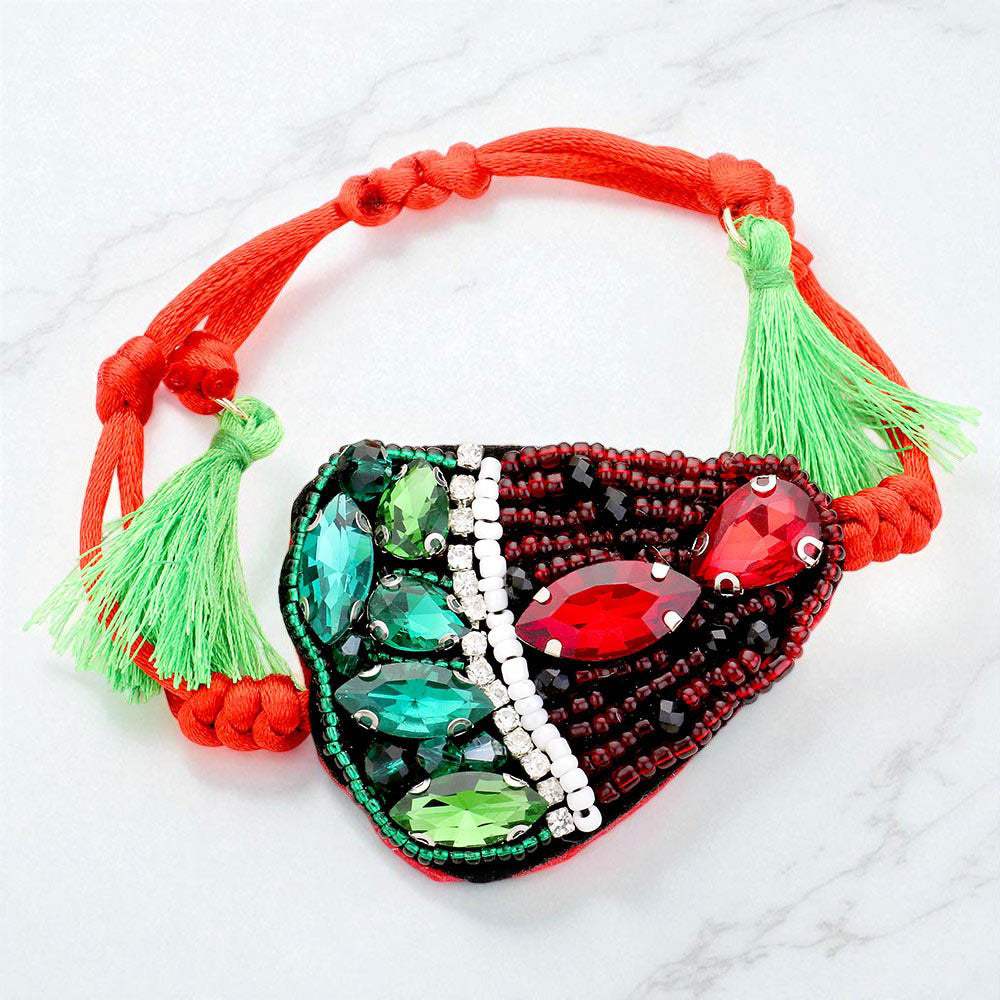 Crystal Bead Cluster Strawberry Tassel Adjustable Cinch Pull Tie Bracelet - Madeline Love - Flyclothing LLC