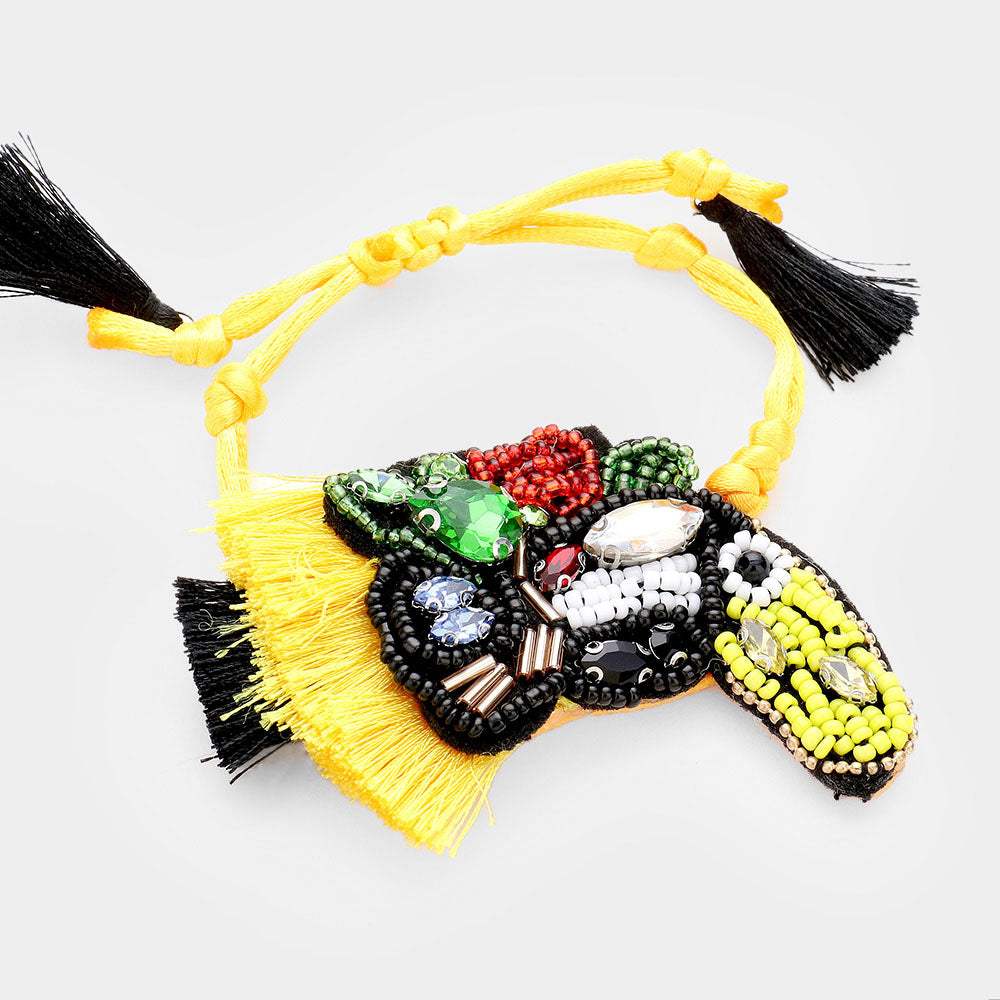Stone Seed Beaded Toucan Tassel Adjustable Cinch Pull Tie Bracelet - Madeline Love - Flyclothing LLC