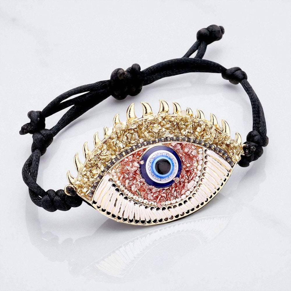 Evil Eye Detail Adjustable Cinch Pull Tie Bracelet - Madeline Love - Flyclothing LLC