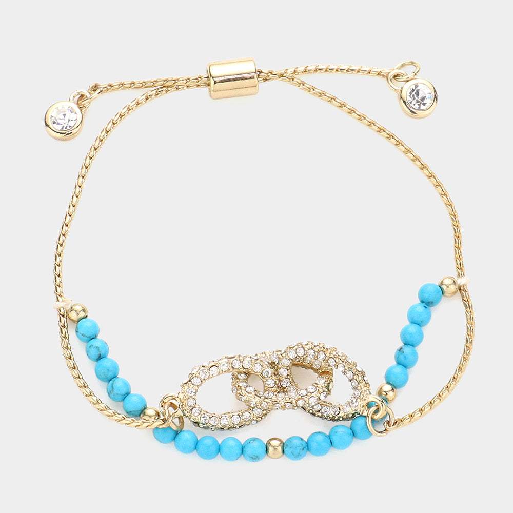 Crystal Link Charm Layered Pull Tie Bracelet - Madeline Love - Flyclothing LLC