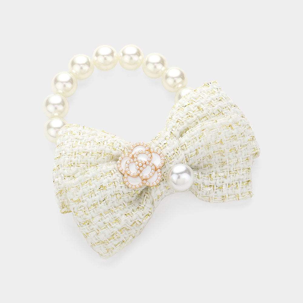 Enamel Flower Pearl Pointed Tweed Bow Bracelet / Hairband - Madeline Love - Flyclothing LLC