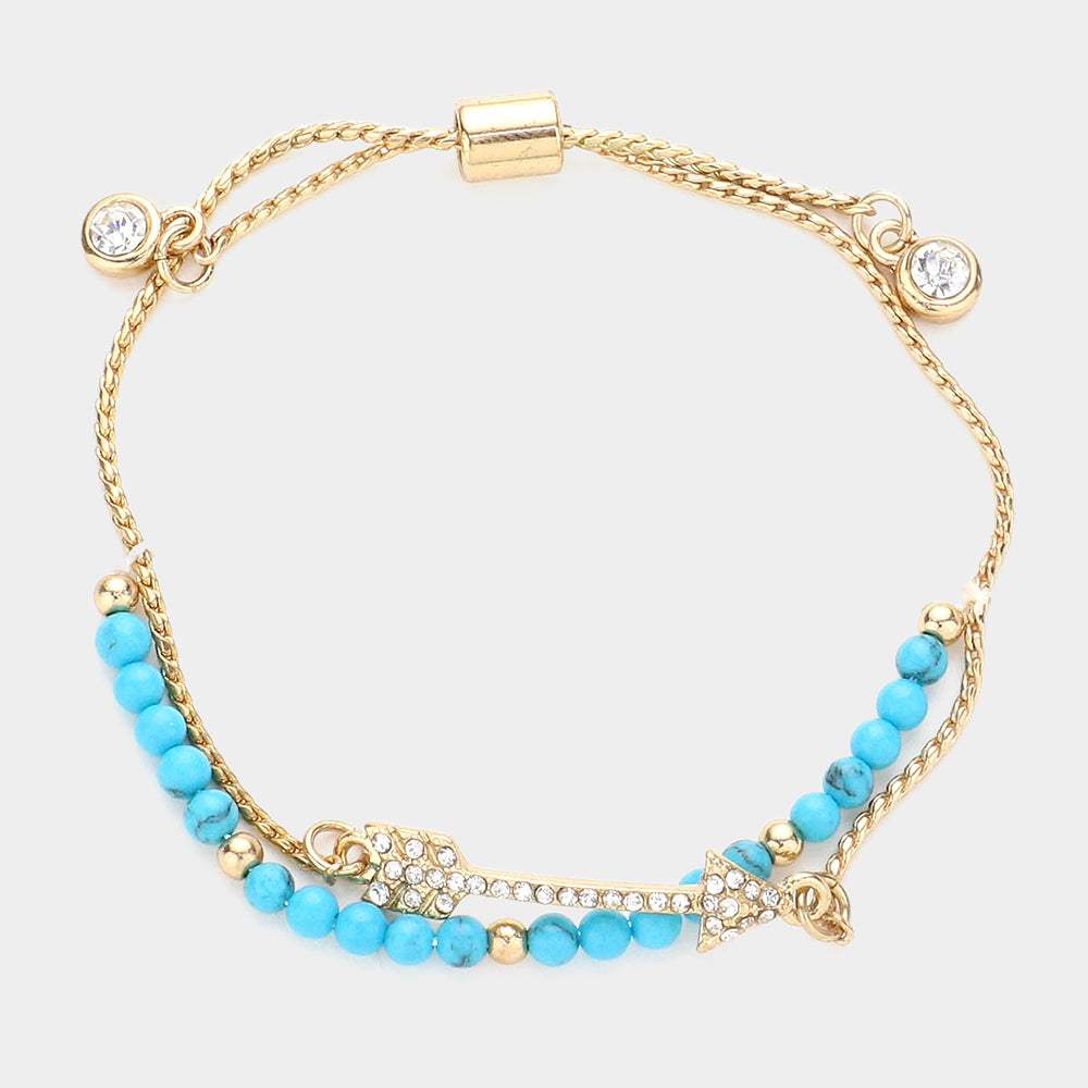 Crystal Arrow Charm Layered Pull Tie Bracelet - Madeline Love - Flyclothing LLC
