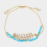 Crystal Leaf Charm Layered Pull Tie Bracelet - Madeline Love - Flyclothing LLC
