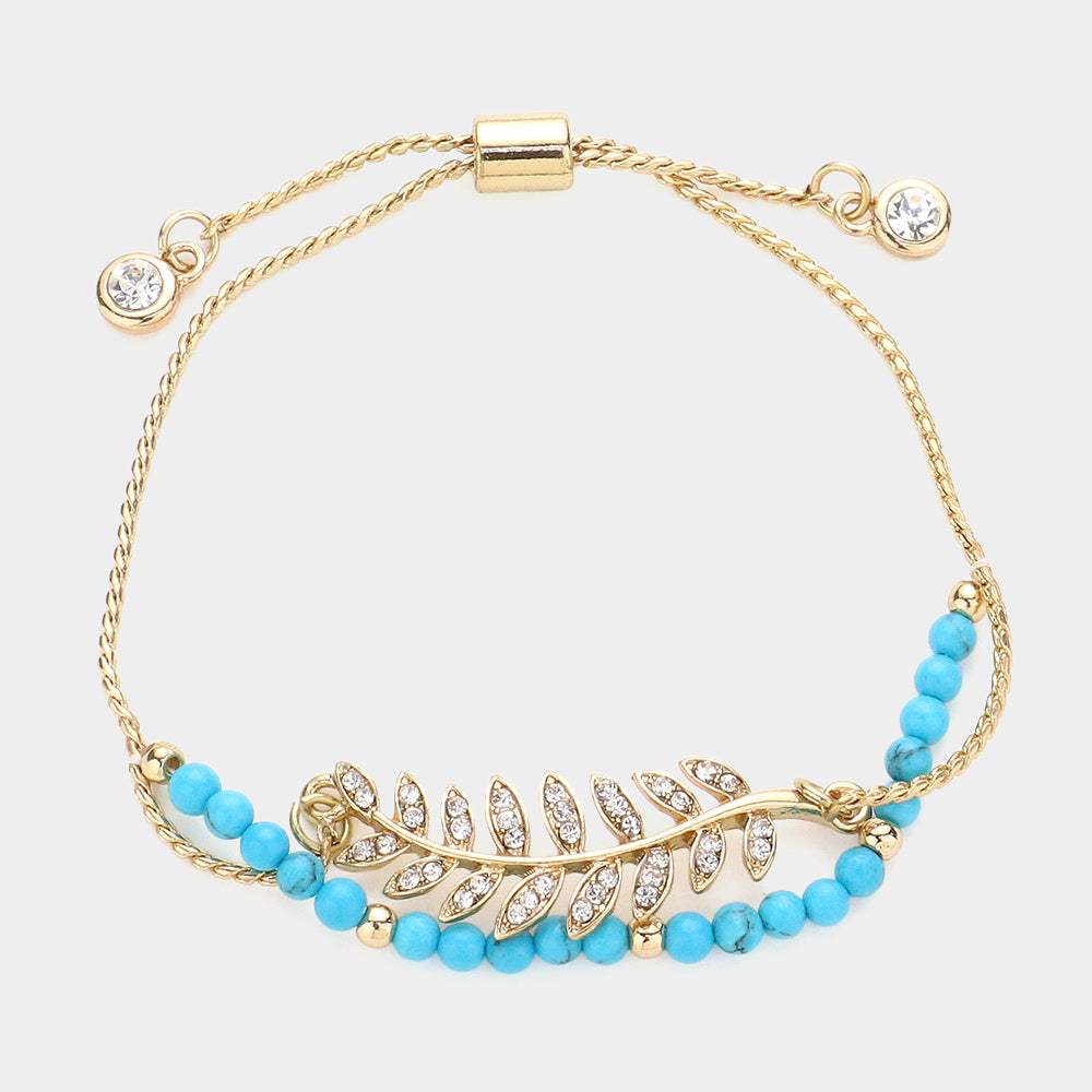 Crystal Leaf Charm Layered Pull Tie Bracelet - Madeline Love - Flyclothing LLC