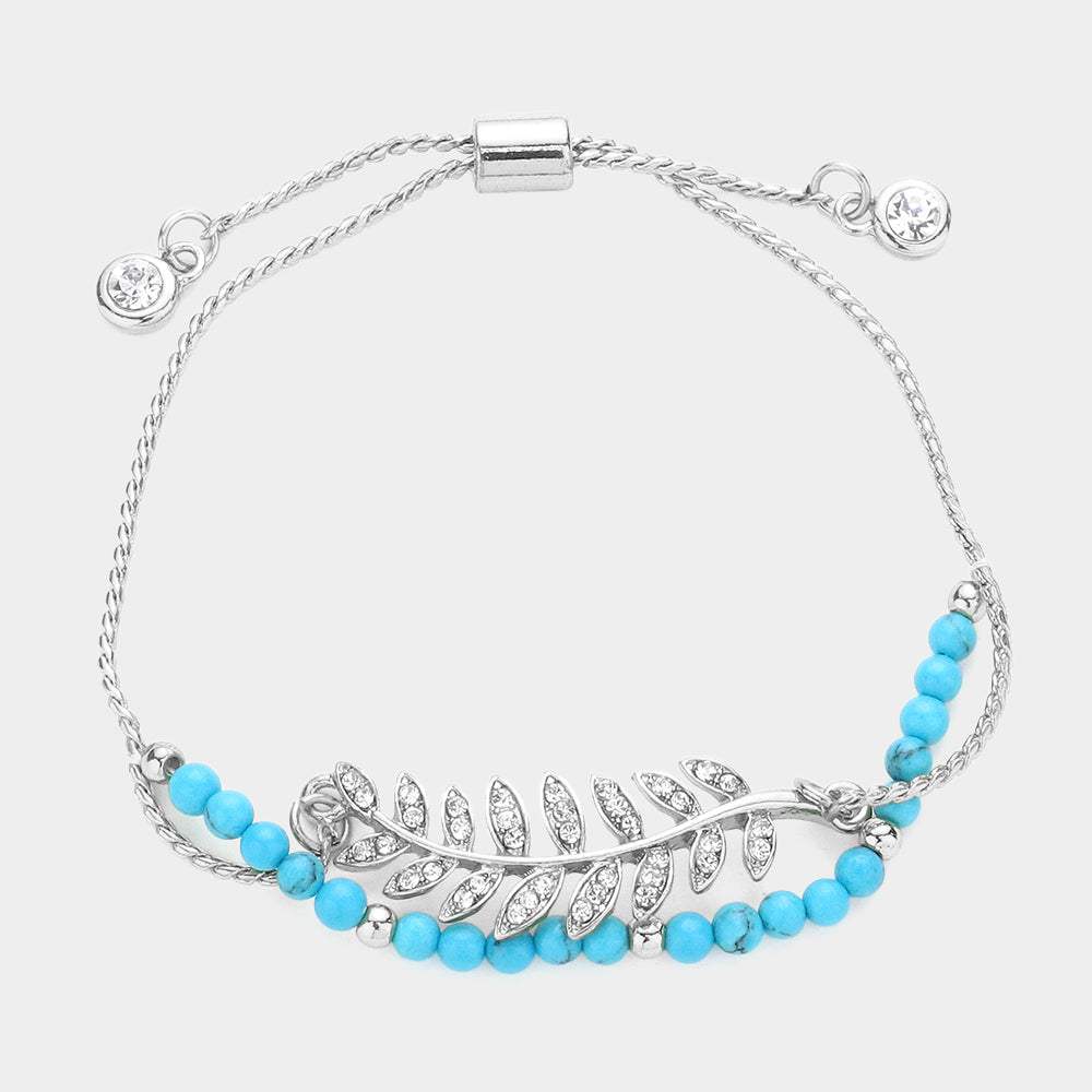 Crystal Leaf Charm Layered Pull Tie Bracelet - Madeline Love - Flyclothing LLC