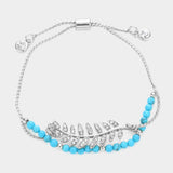Crystal Leaf Charm Layered Pull Tie Bracelet - Madeline Love - Flyclothing LLC