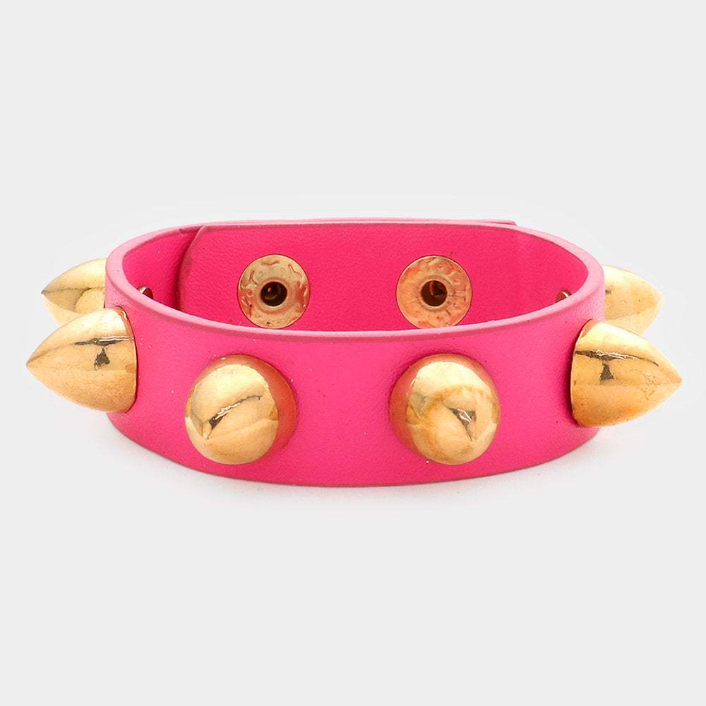 Studded Leather Band Bracelet - Madeline Love - Flyclothing LLC