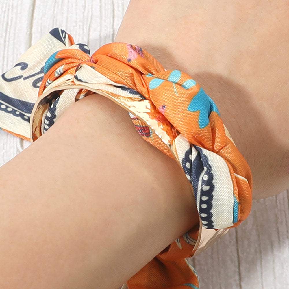 Adjustable Fabric Scarf Knot Wrap Metal Cuff Bracelet - Madeline Love - Flyclothing LLC