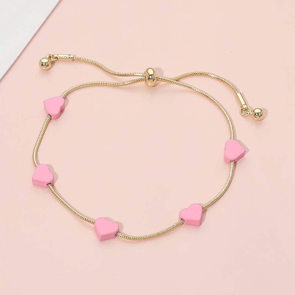 Flat Heart Charm Station Adjustable Cinch Pull Tie Bracelet - Madeline Love - Flyclothing LLC
