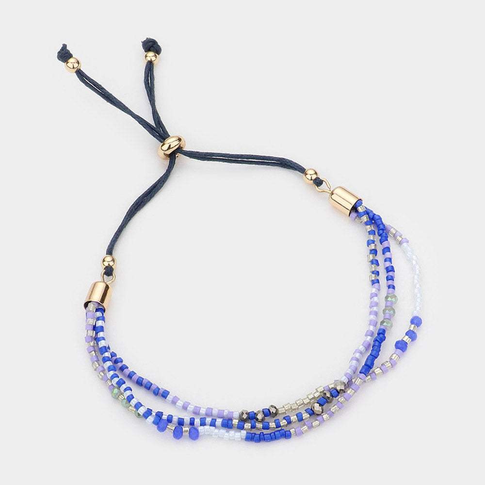 Triple Layered Beaded Adjustable Pull Tie Bracelet - Madeline Love - Flyclothing LLC