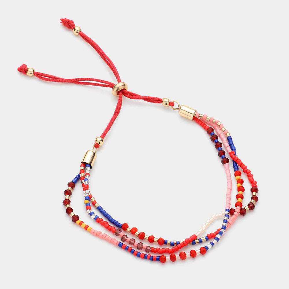 Triple Layered Beaded Adjustable Pull Tie Bracelet - Madeline Love - Flyclothing LLC