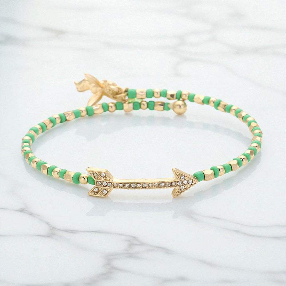 Stone Paved Arrow Pointed Cupid Charm Beaded Adjustable Bracelet - Madeline Love - Flyclothing LLC