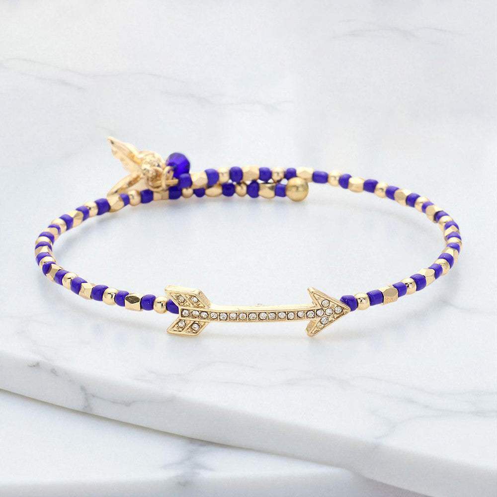 Stone Paved Arrow Pointed Cupid Charm Beaded Adjustable Bracelet - Madeline Love - Flyclothing LLC