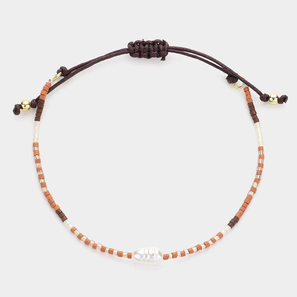 Pearl Accented Beaded Cinch Pull Tie Bracelet - Madeline Love - Flyclothing LLC