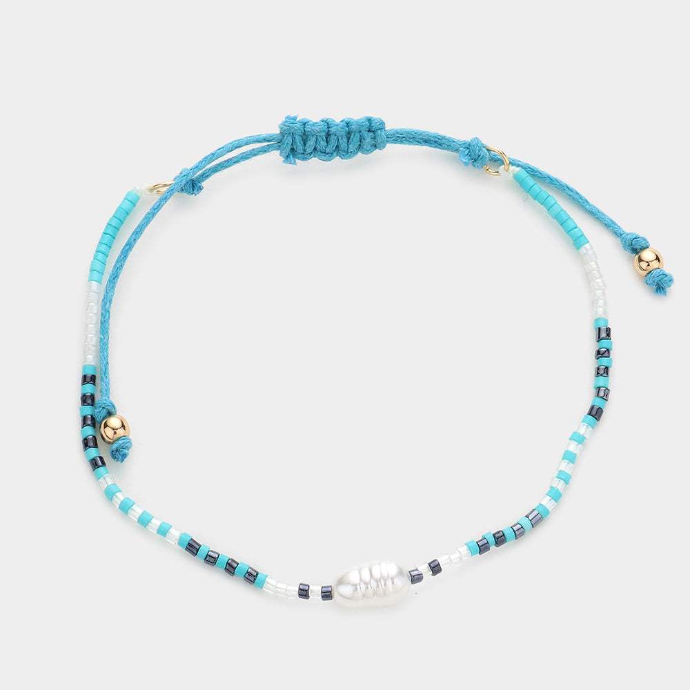 Pearl Accented Beaded Cinch Pull Tie Bracelet - Madeline Love - Flyclothing LLC