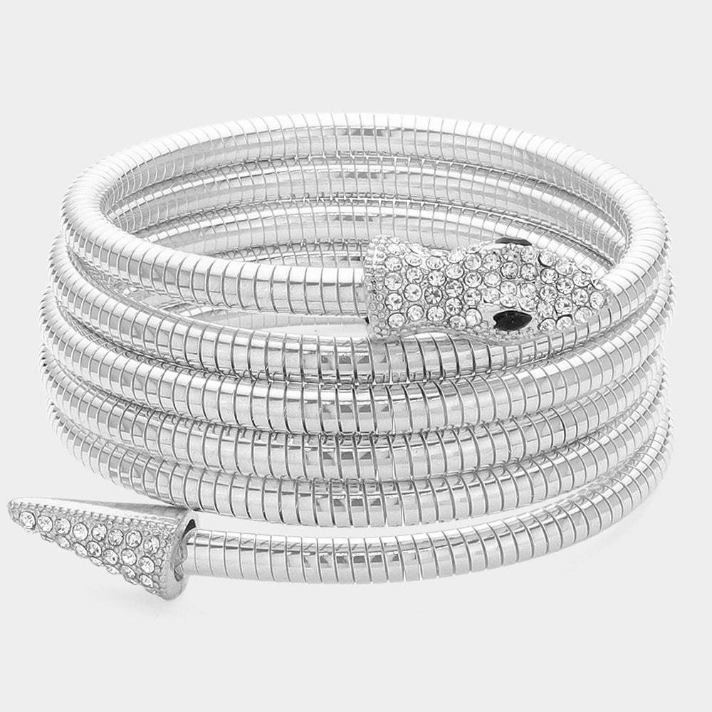 Stone Paved Snake Head Pointed Coil Adjustable Bangle Bracelet - Madeline Love - Flyclothing LLC