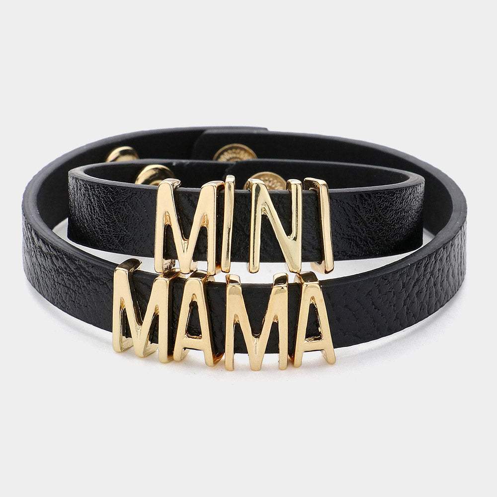 2PCS - MINI MAMA Message Faux Leather Button Snap Bracelets Set - Madeline Love - Flyclothing LLC