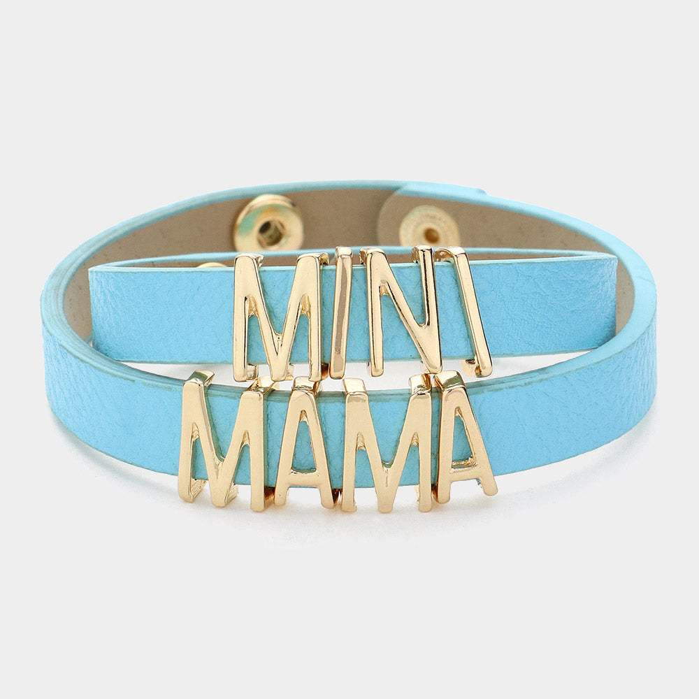 2PCS - MINI MAMA Message Faux Leather Button Snap Bracelets Set - Madeline Love - Flyclothing LLC