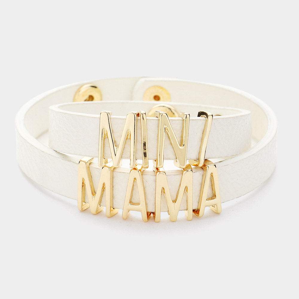 2PCS - MINI MAMA Message Faux Leather Button Snap Bracelets Set - Madeline Love - Flyclothing LLC