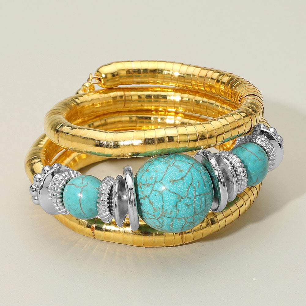 Chunky Beads Accent Adjustable Coil Wrapped Bracelet - Madeline Love - Flyclothing LLC