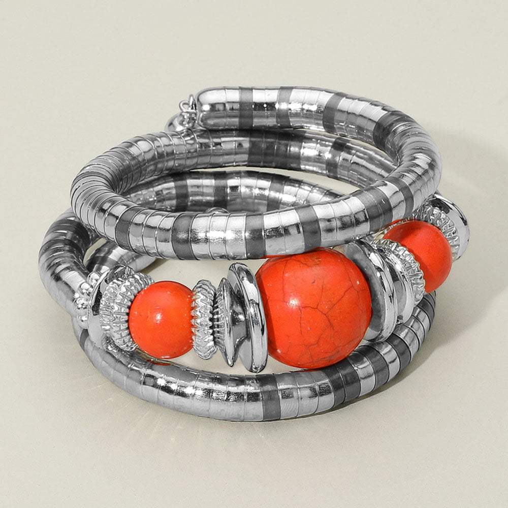 Chunky Beads Accent Adjustable Coil Wrapped Bracelet - Madeline Love - Flyclothing LLC