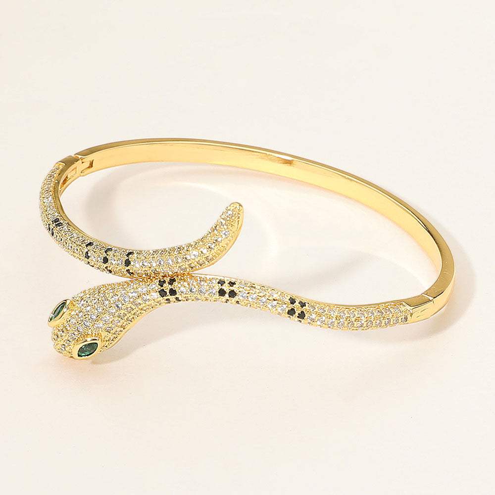 Stone Paved Snake Hinged Bangle Bracelet - Madeline Love - Flyclothing LLC