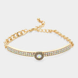 Round Stone Centered Rhinestone Embellished Bracelet - Madeline Love - Flyclothing LLC