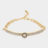 Round Stone Centered Rhinestone Embellished Bracelet - Madeline Love - Flyclothing LLC