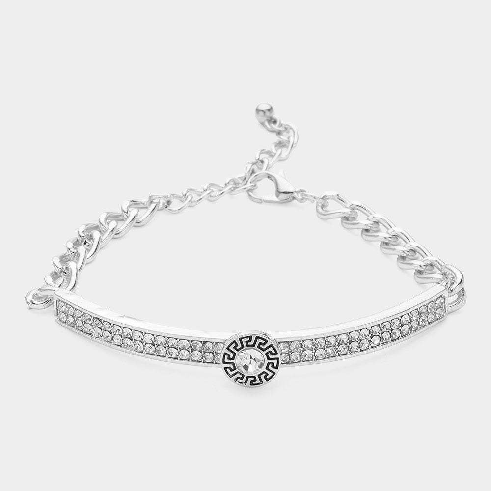 Round Stone Centered Rhinestone Embellished Bracelet - Madeline Love - Flyclothing LLC