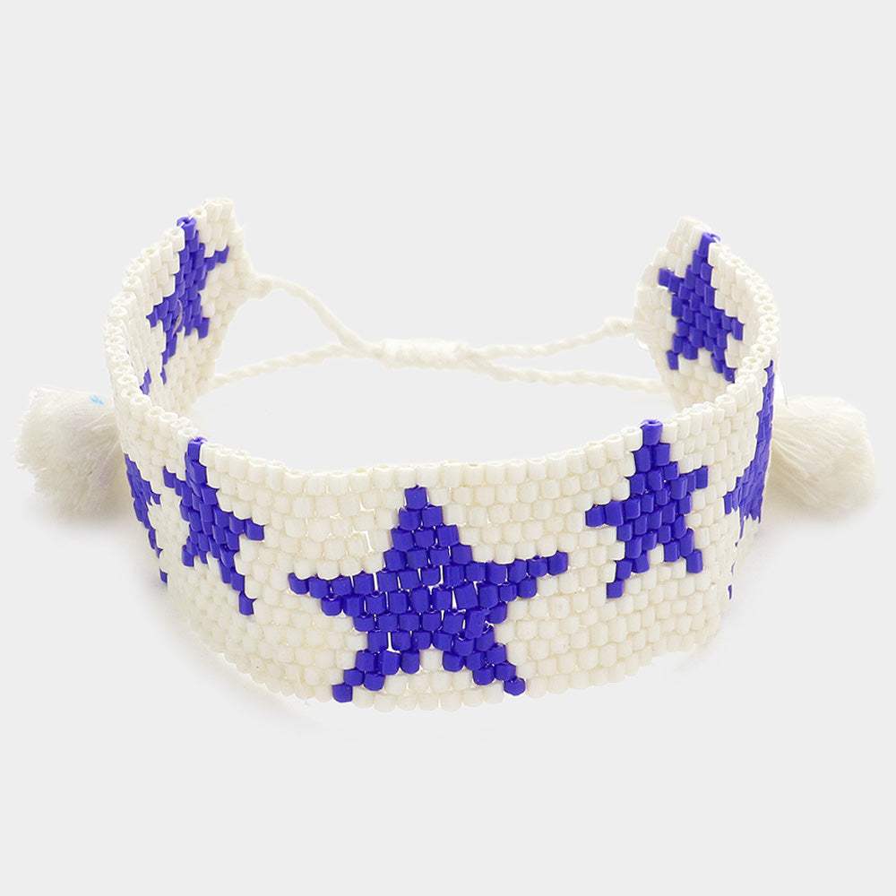 Beaded Star Tassel Cinch Pull Tie Bracelet - Madeline Love - Flyclothing LLC