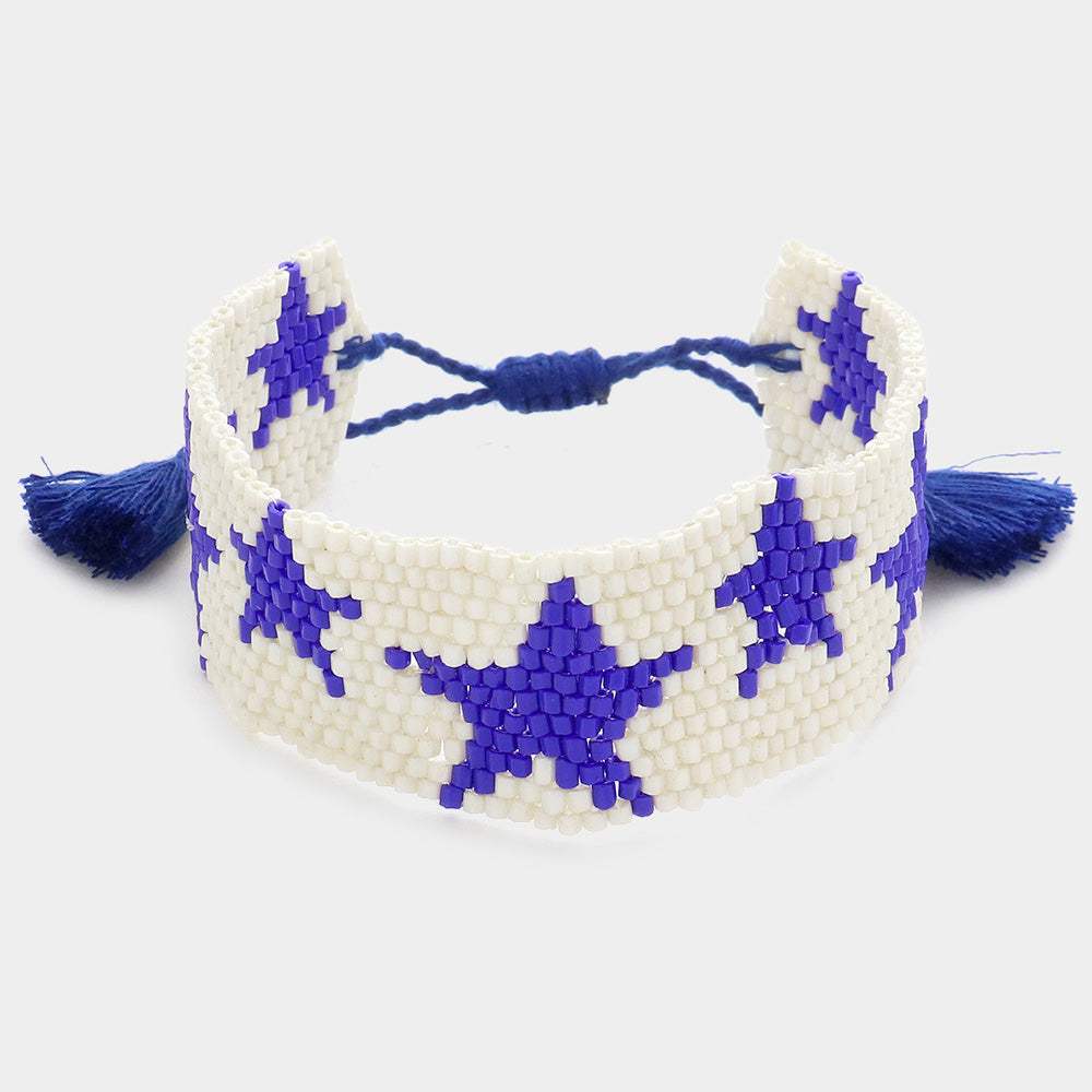 Beaded Star Tassel Cinch Pull Tie Bracelet - Madeline Love - Flyclothing LLC