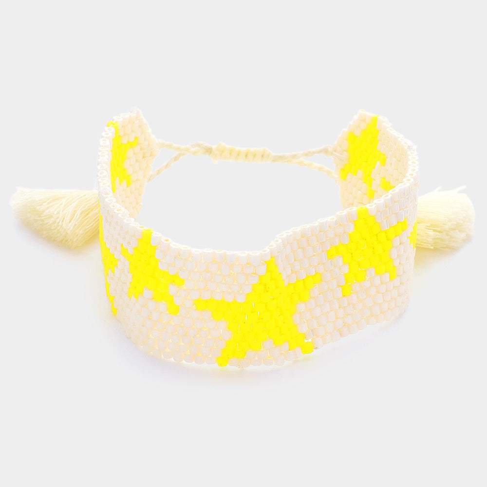 Beaded Star Tassel Cinch Pull Tie Bracelet - Madeline Love - Flyclothing LLC