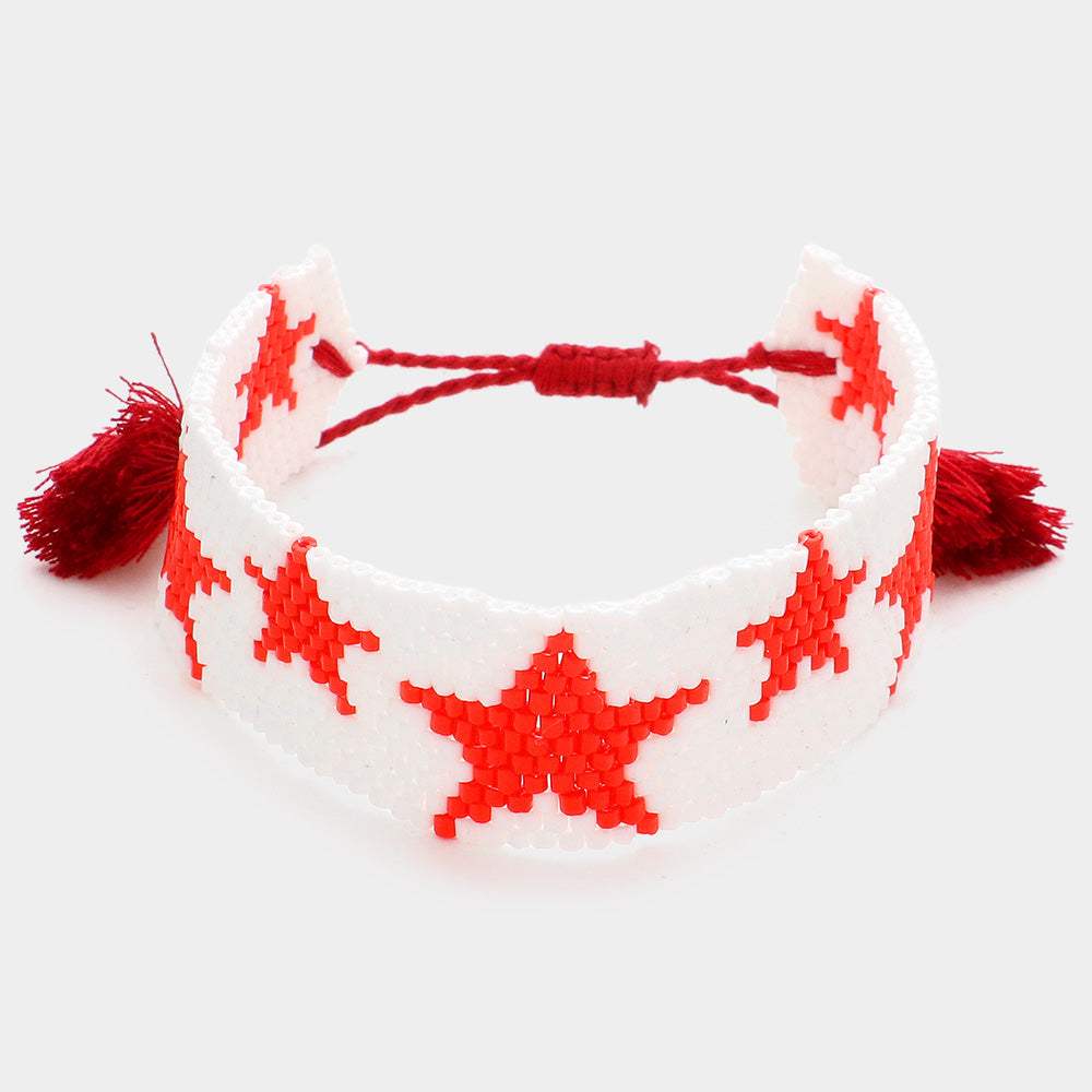 Beaded Star Tassel Cinch Pull Tie Bracelet - Madeline Love - Flyclothing LLC