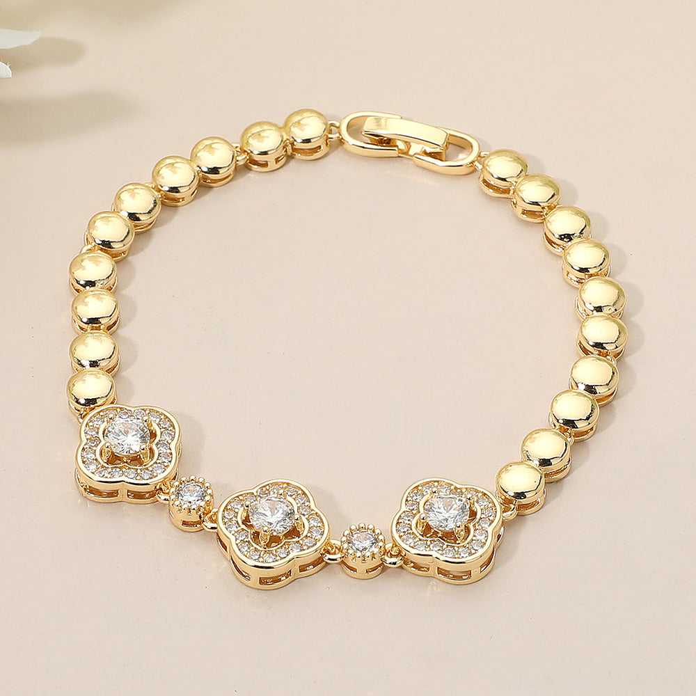 Triple CZ Quatrefoil Charm Link Beaded Bracelet - Madeline Love - Flyclothing LLC