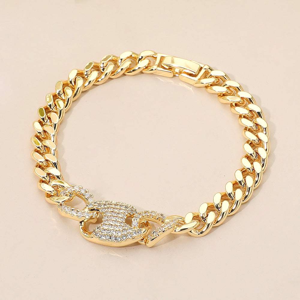 CZ Stone Paved Mariner Link Charm Accent Cuban Link Chain Bracelet - Madeline Love - Flyclothing LLC