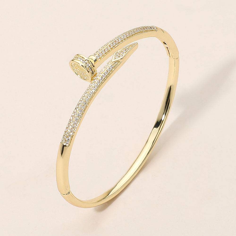 CZ Stone Paved Nailhead Accent Hinged Bangle Bracelet - Madeline Love - Flyclothing LLC