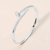 CZ Stone Paved Nailhead Accent Hinged Bangle Bracelet - Madeline Love - Flyclothing LLC