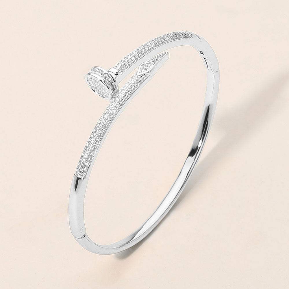CZ Stone Paved Nailhead Accent Hinged Bangle Bracelet - Madeline Love - Flyclothing LLC