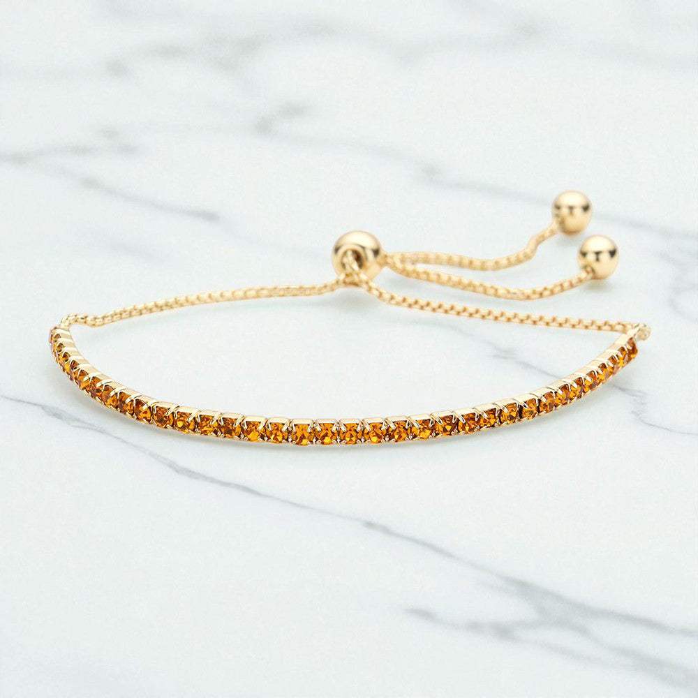 Brass Metal Rhinestone Adjustable Pull Tie Bracelet - Madeline Love - Flyclothing LLC