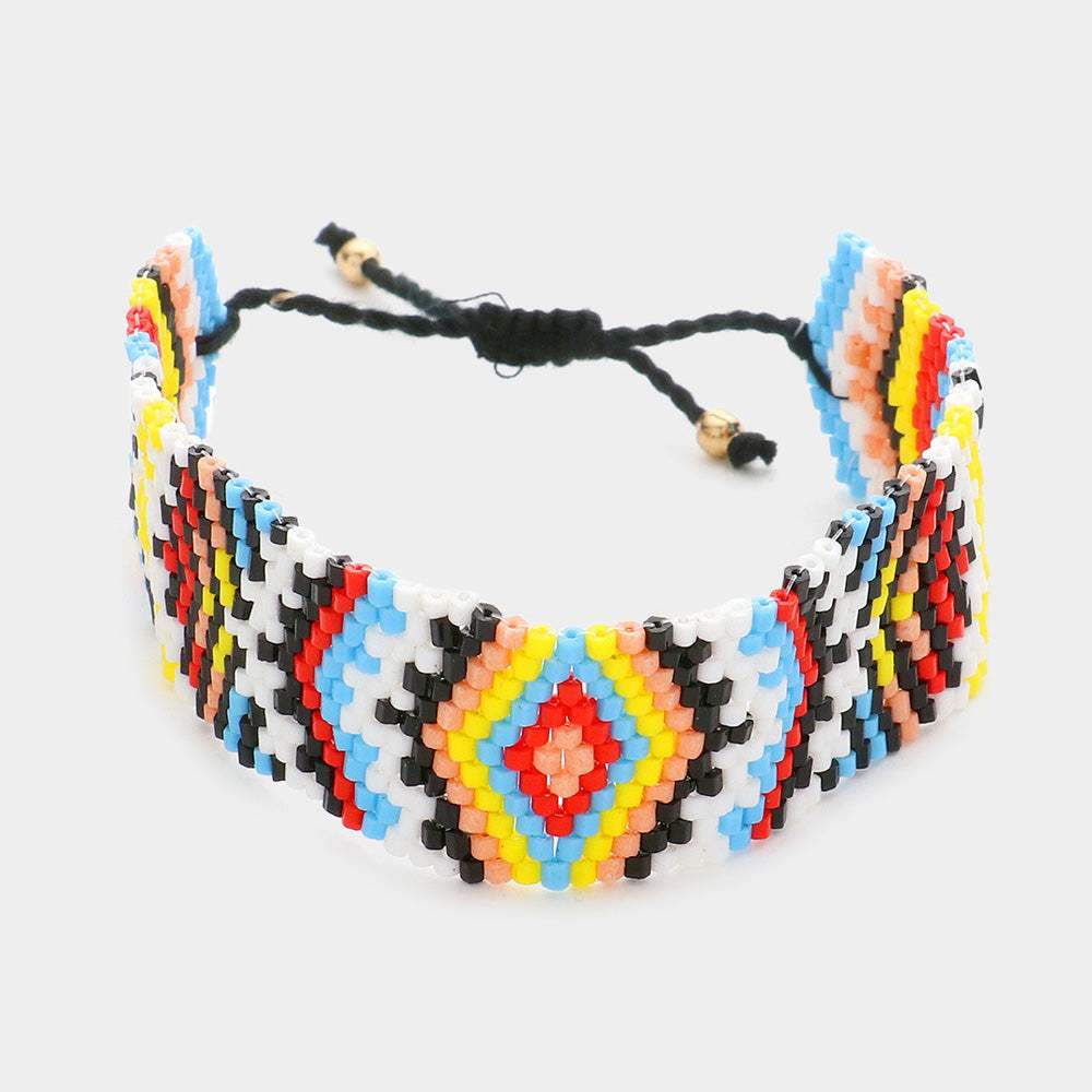 Boho Patterned Beaded Pull Tie Cinch Bracelet - Madeline Love - Flyclothing LLC