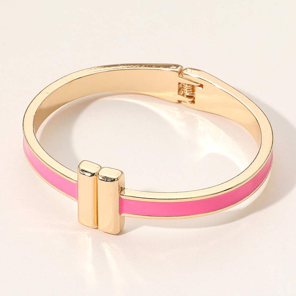 Metal Bar Tip Enamel Hinged Bangle Bracelet - Madeline Love - Flyclothing LLC